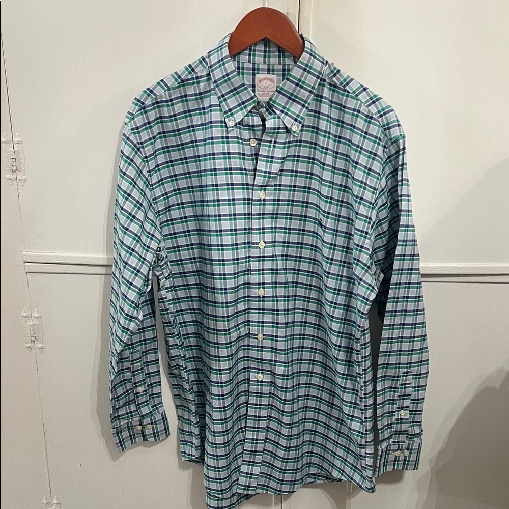 Brooks Brothers Green and Blue Plaid Button-Down Shirt